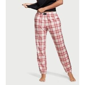 VIctoria's Secret Plaid Jogger Pajama Pants Red White Silver Womens XS